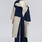 Trench lungo color block blu navy e beige