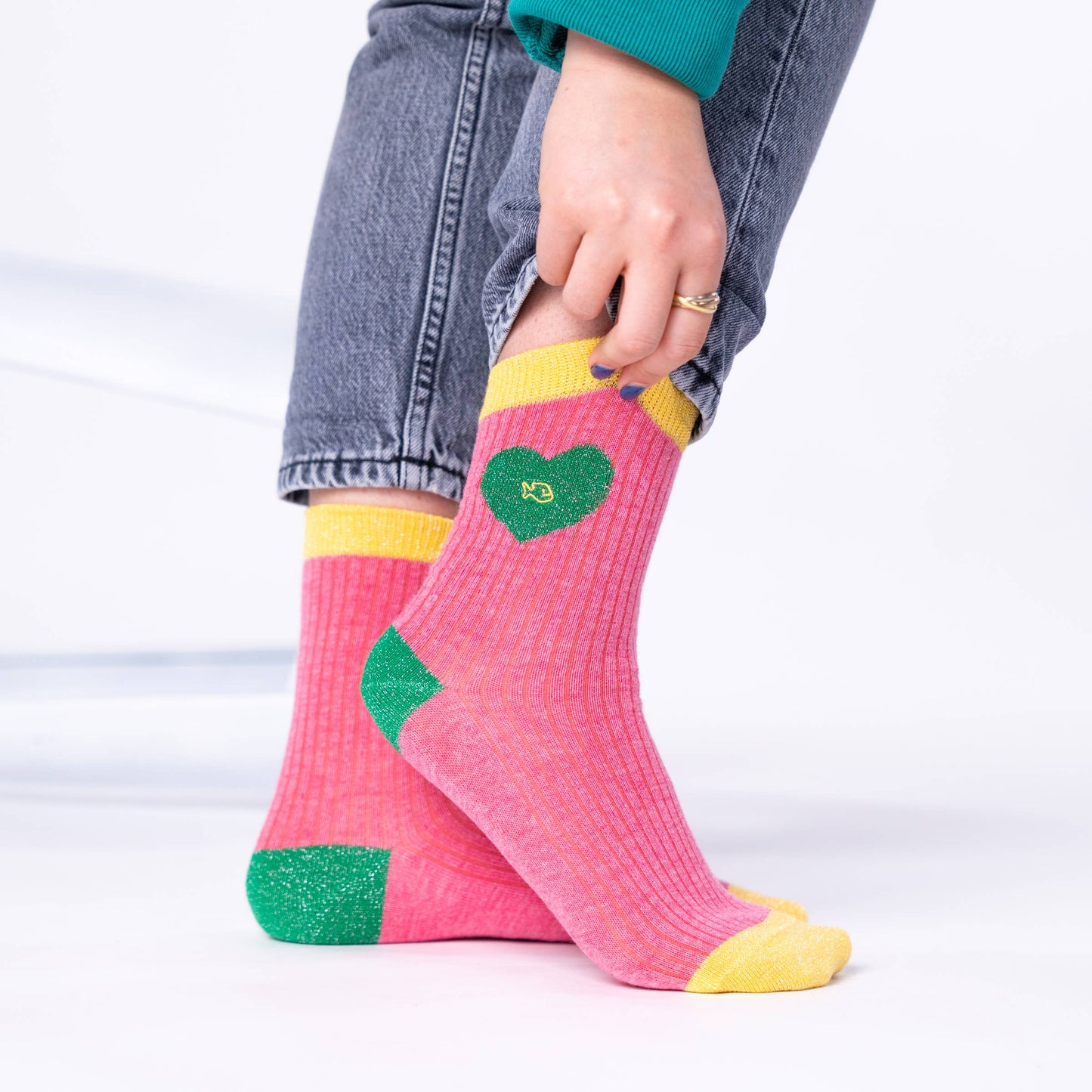 Calzini in cotone pettinato con cuore glitter