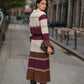 Gonna midi in maglia a righe bordeaux e marrone