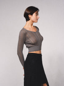 Maglione corto all’uncinetto con lurex
