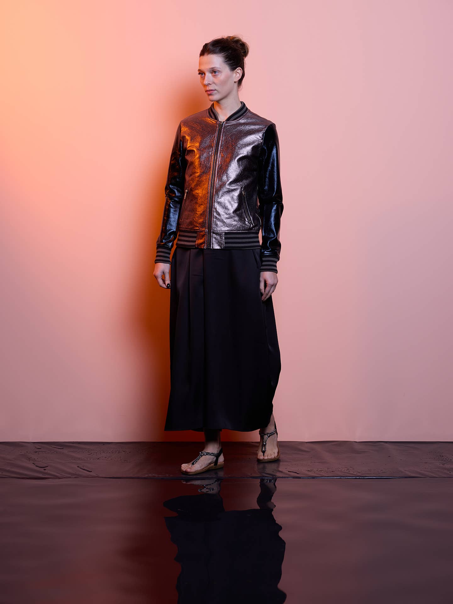 Giacca varsity da donna in PU metallizzato