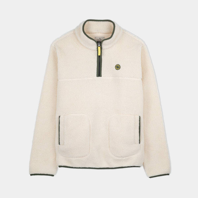 Felpa sherpa avorio con collo a zip