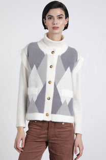 Gilet in maglia jacquard a rombi con bottoni