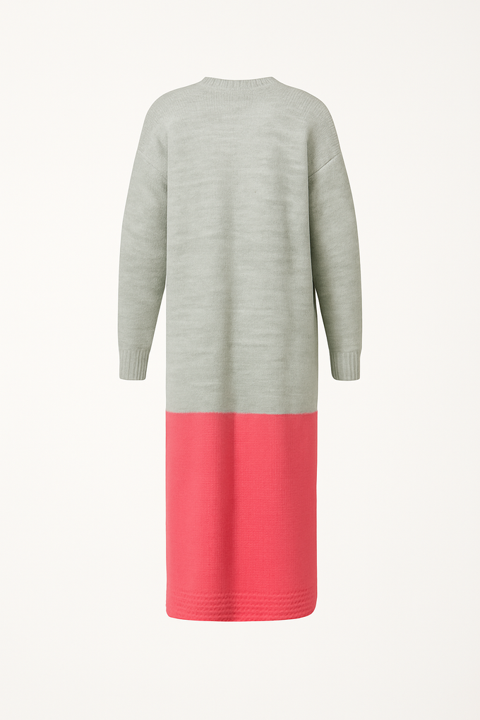 Cardigan lungo in maglia bicolore con tasche