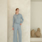 Pantaloni estivi cropped in cotone e lino blu navy