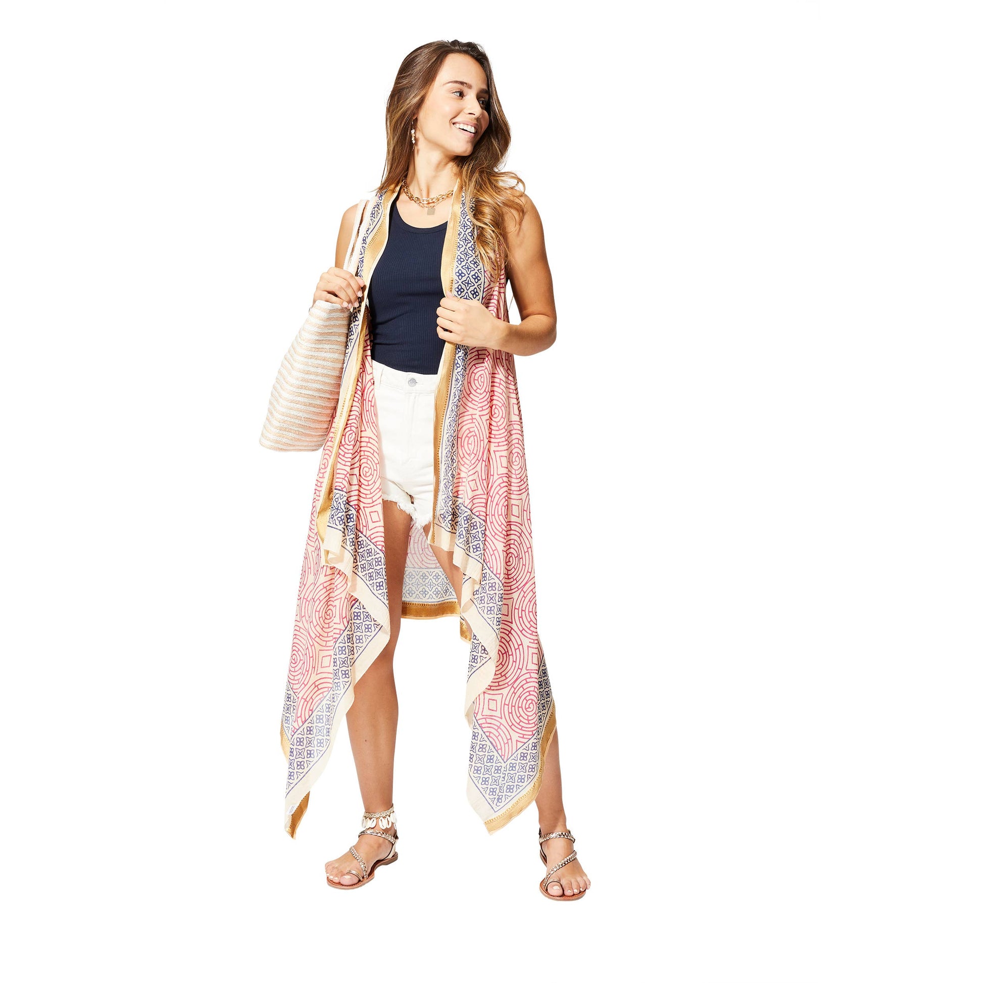 Kimono estivo smanicato midi in cotone