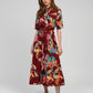 Abito midi in voile di cotone floreale con cintura