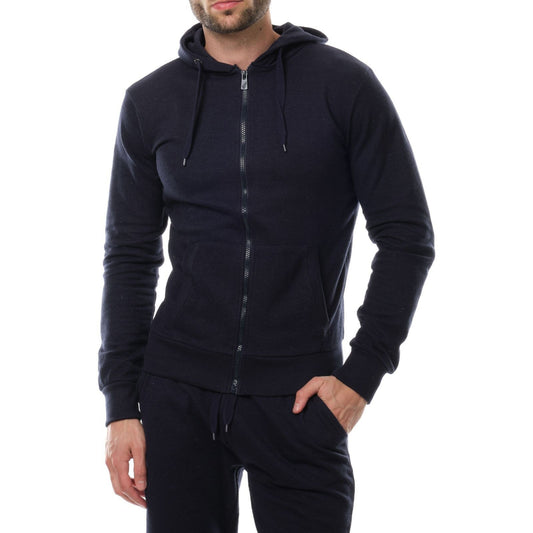 Felpa con cappuccio e zip in maglia piqué blu navy