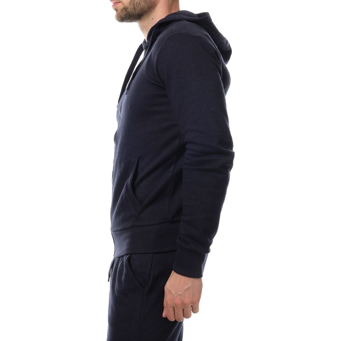 Felpa con cappuccio e zip in maglia piqué blu navy
