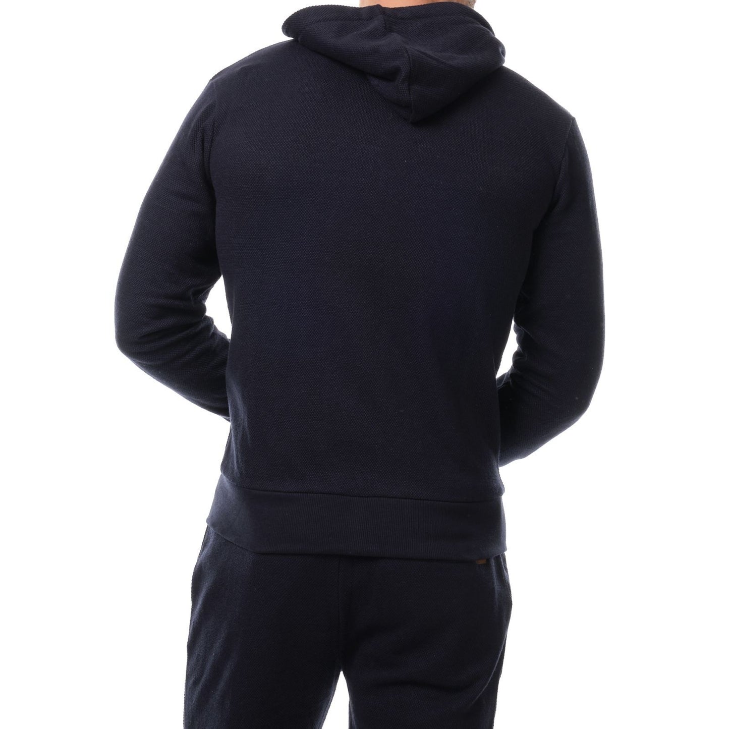Felpa con cappuccio e zip in maglia piqué blu navy