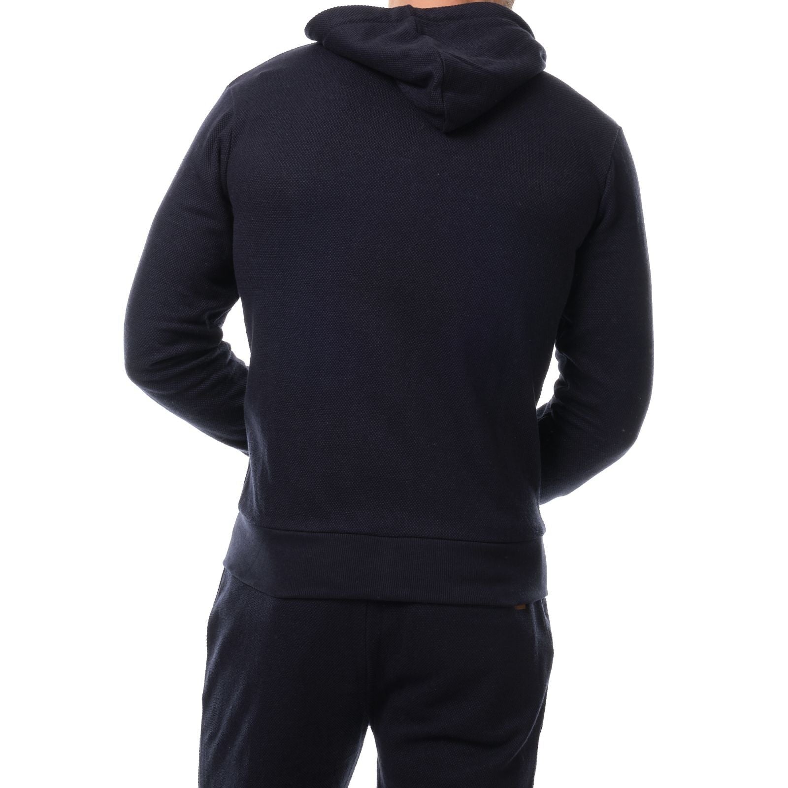 Felpa con cappuccio e zip in maglia piqué blu navy