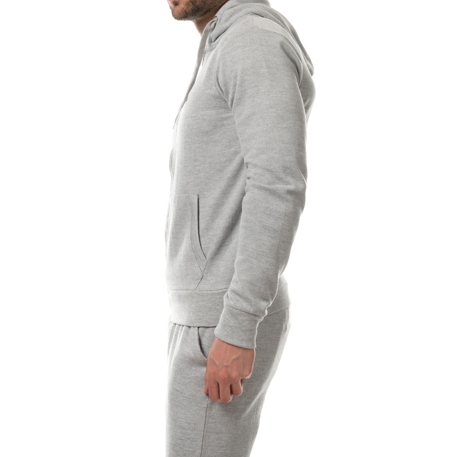 Felpa con cappuccio zip in piqué grigio