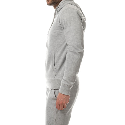 Felpa con cappuccio zip in piqué grigio