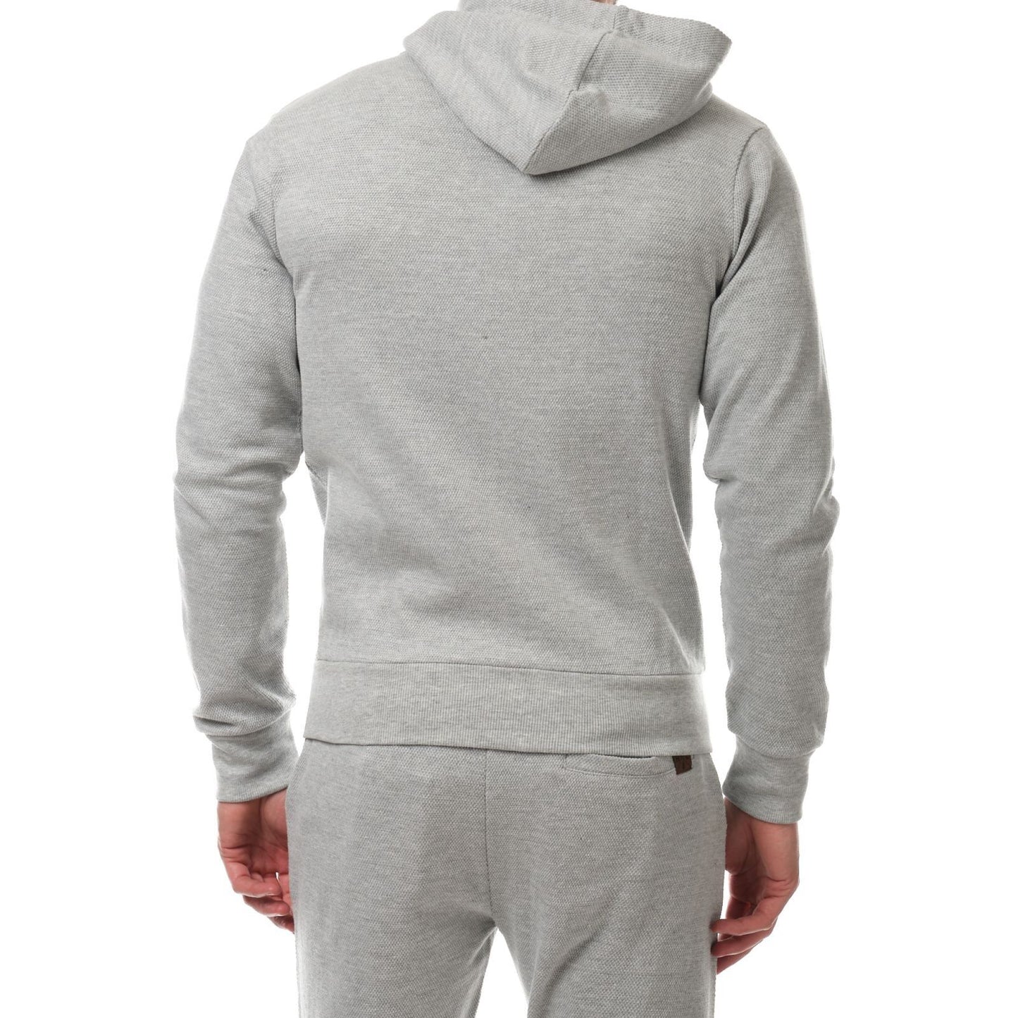 Felpa con cappuccio zip in piqué grigio