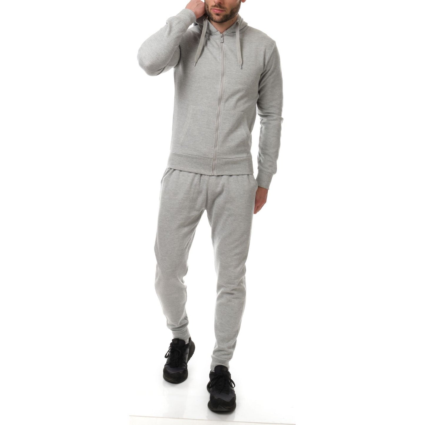 Felpa con cappuccio zip in piqué grigio