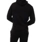 Felpa con cappuccio e zip in piqué nera da uomo