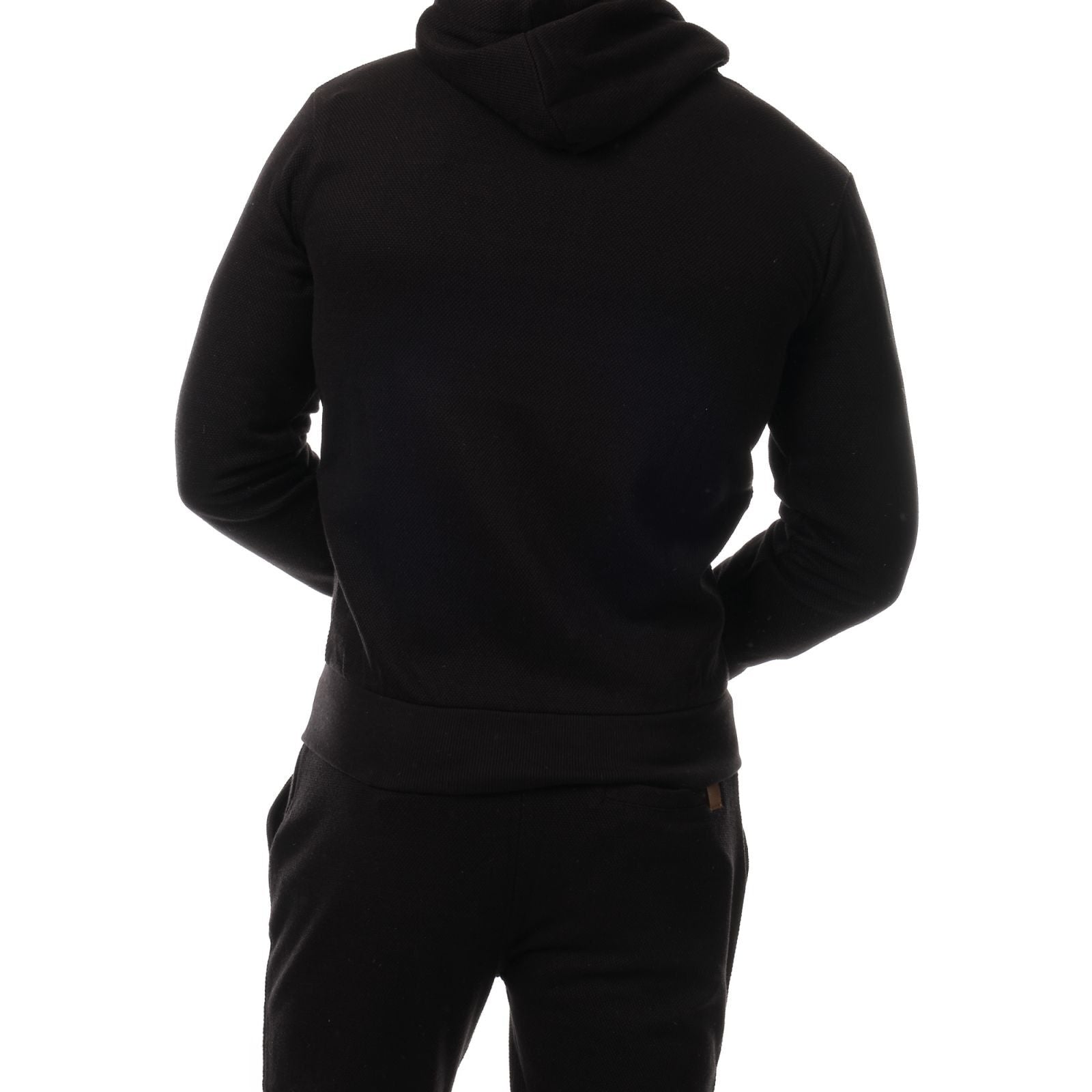 Felpa con cappuccio e zip in piqué nera da uomo