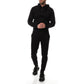 Felpa con cappuccio e zip in piqué nera da uomo