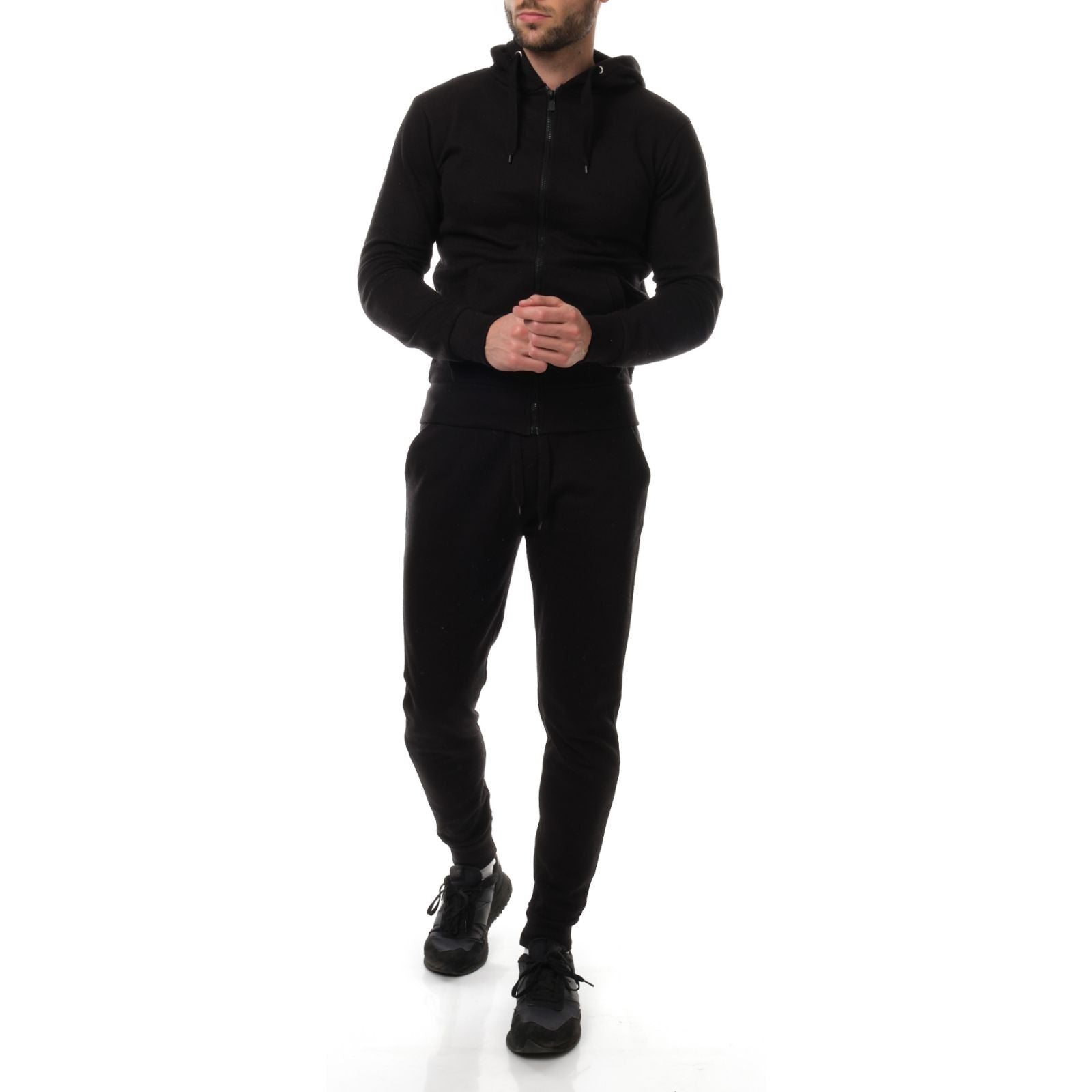 Felpa con cappuccio e zip in piqué nera da uomo