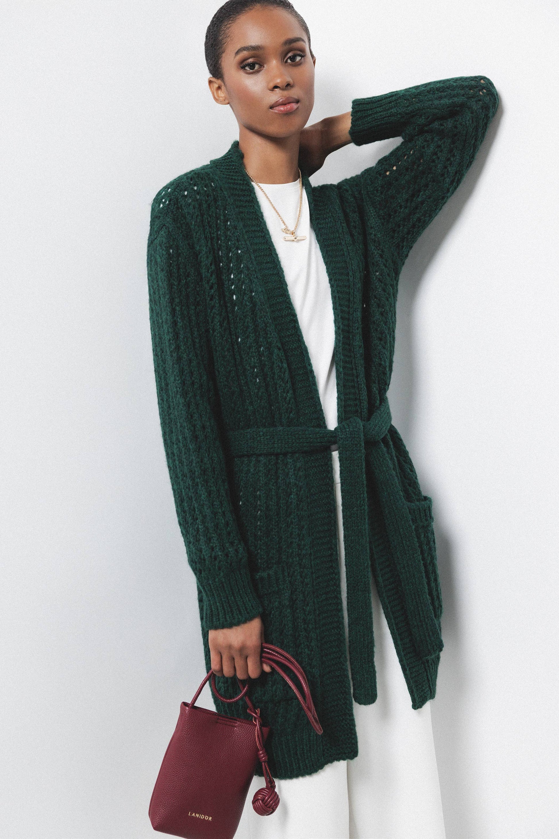 Cardigan in Maglia Strutturata con Cintura