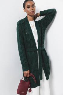 Cardigan in Maglia Strutturata con Cintura