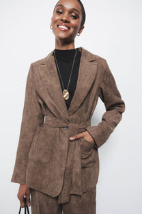 Blazer in velluto a coste con cintura
