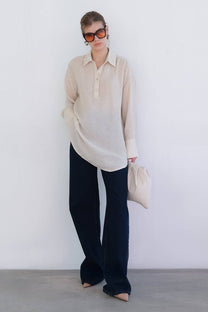 Tunica melange beige con colletto a camicia