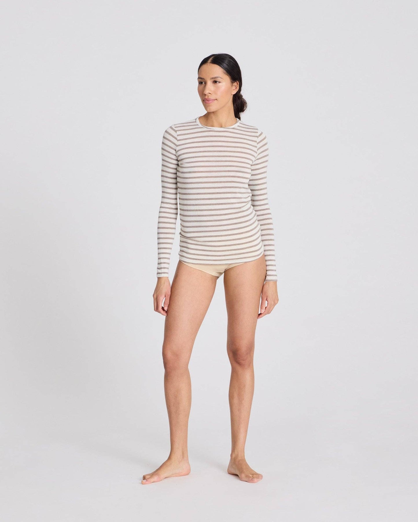 Maglia Marinière in Lana a Righe Ecru e Grigio Melange