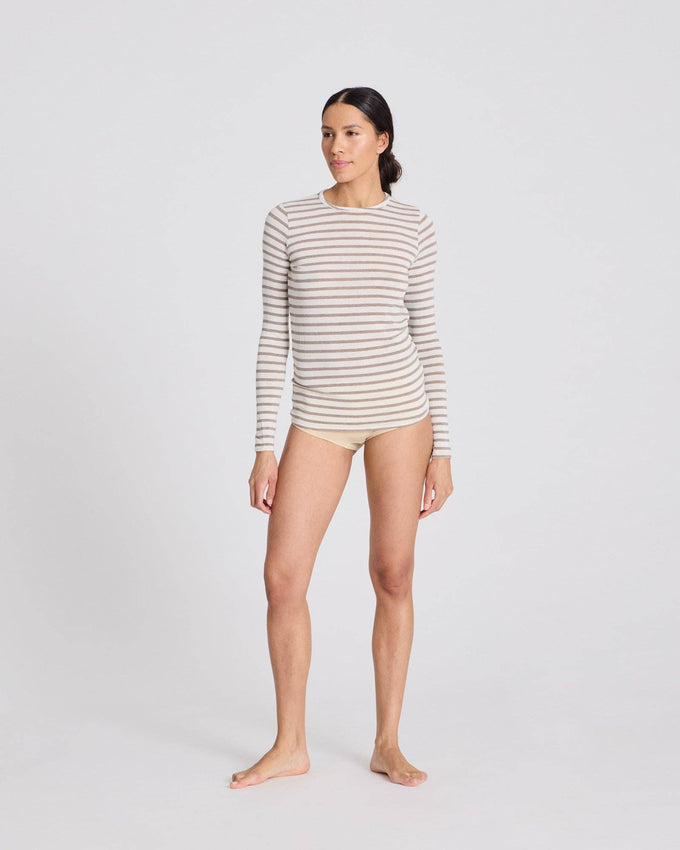 Maglia Marinière in Lana a Righe Ecru e Grigio Melange