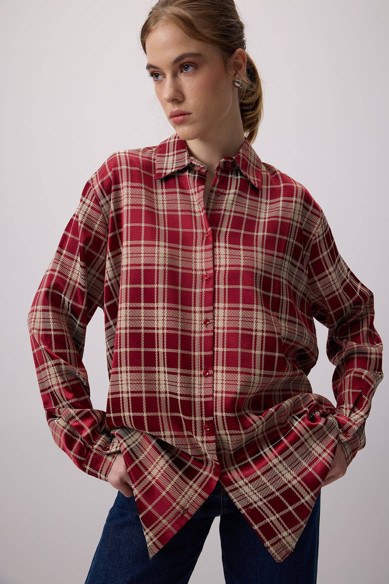 Camicia a quadri oversize bordeaux