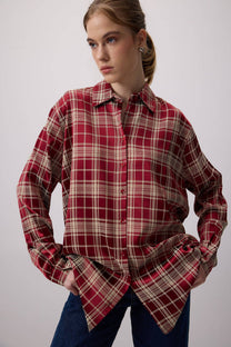 Camicia a quadri oversize bordeaux