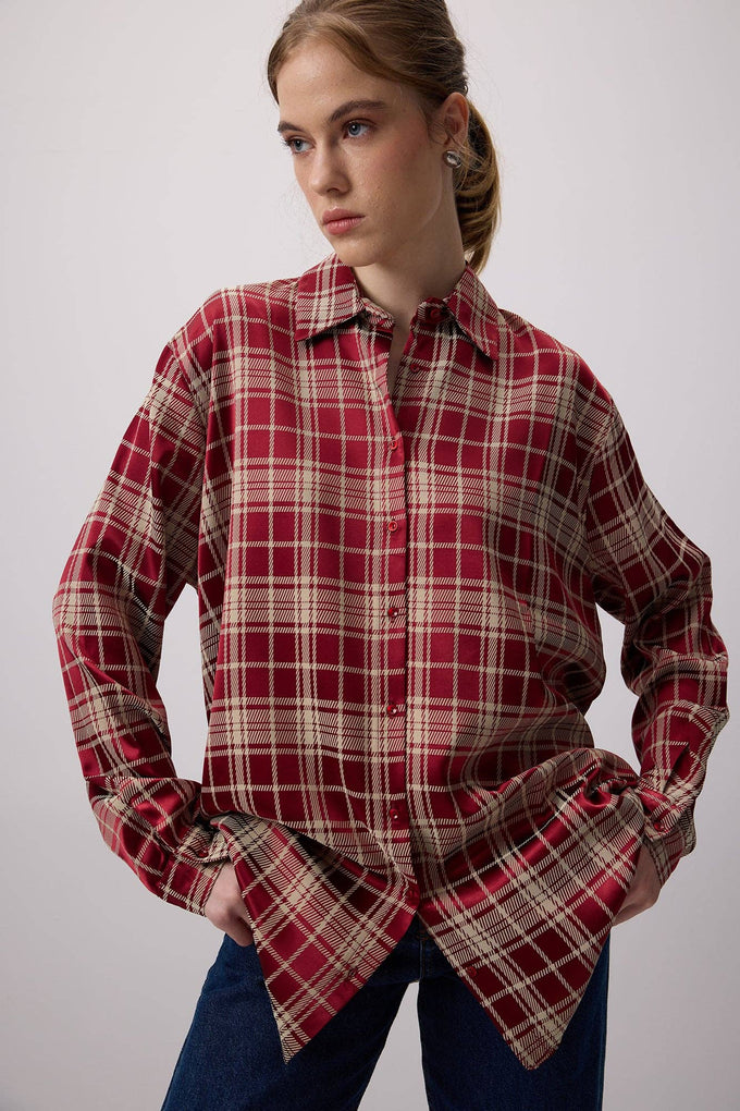 Camicia a quadri oversize bordeaux