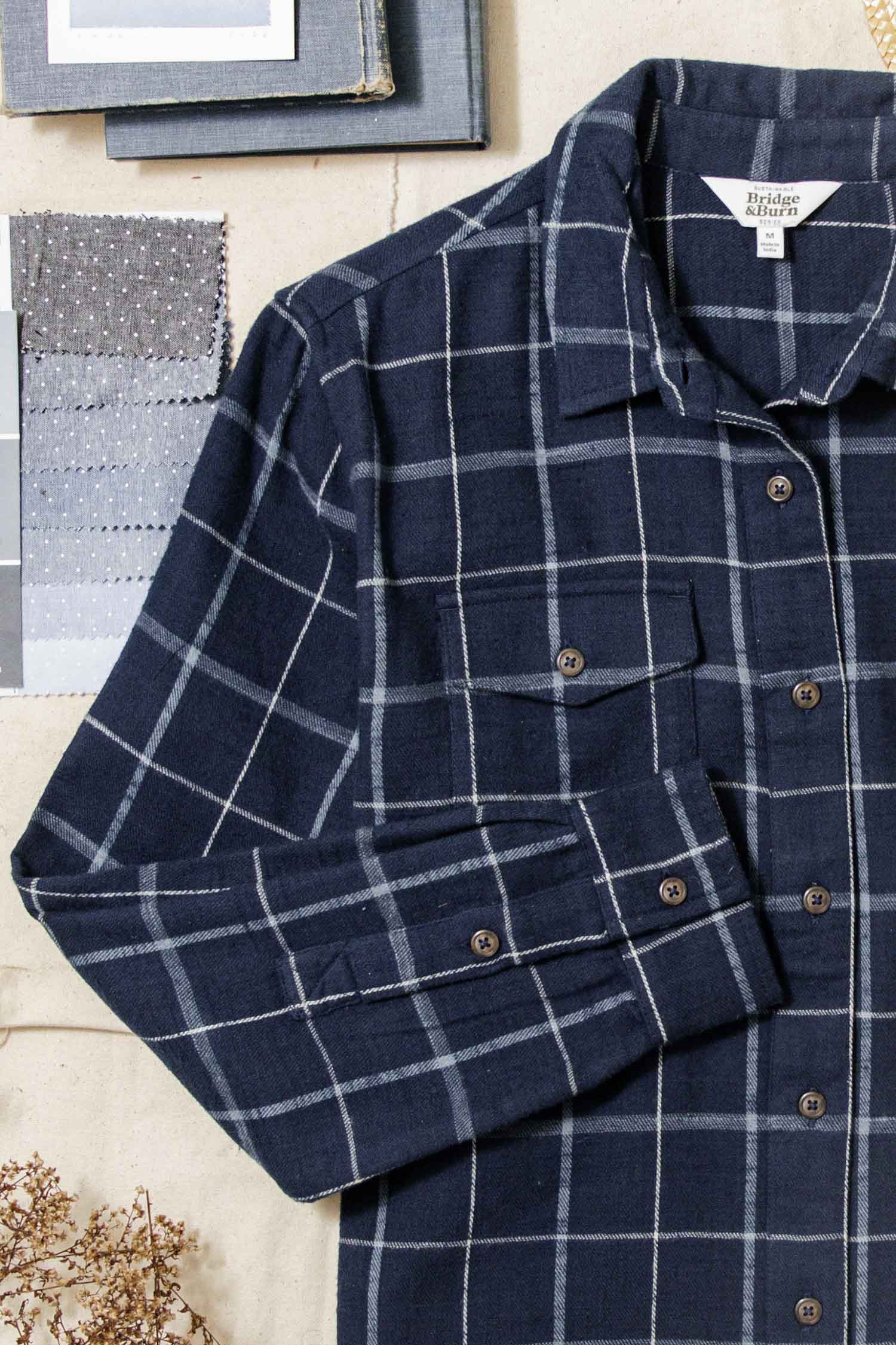 Camicia Bird a quadri blu in cotone biologico