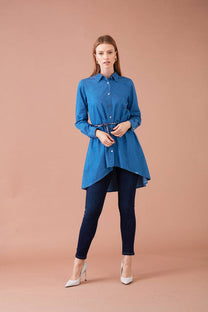 Camicia lunga in denim con cintura