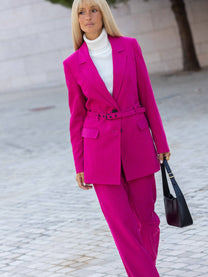 Blazer con cintura in velluto a coste