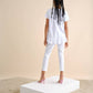 T-shirt bianca con stampa e balza