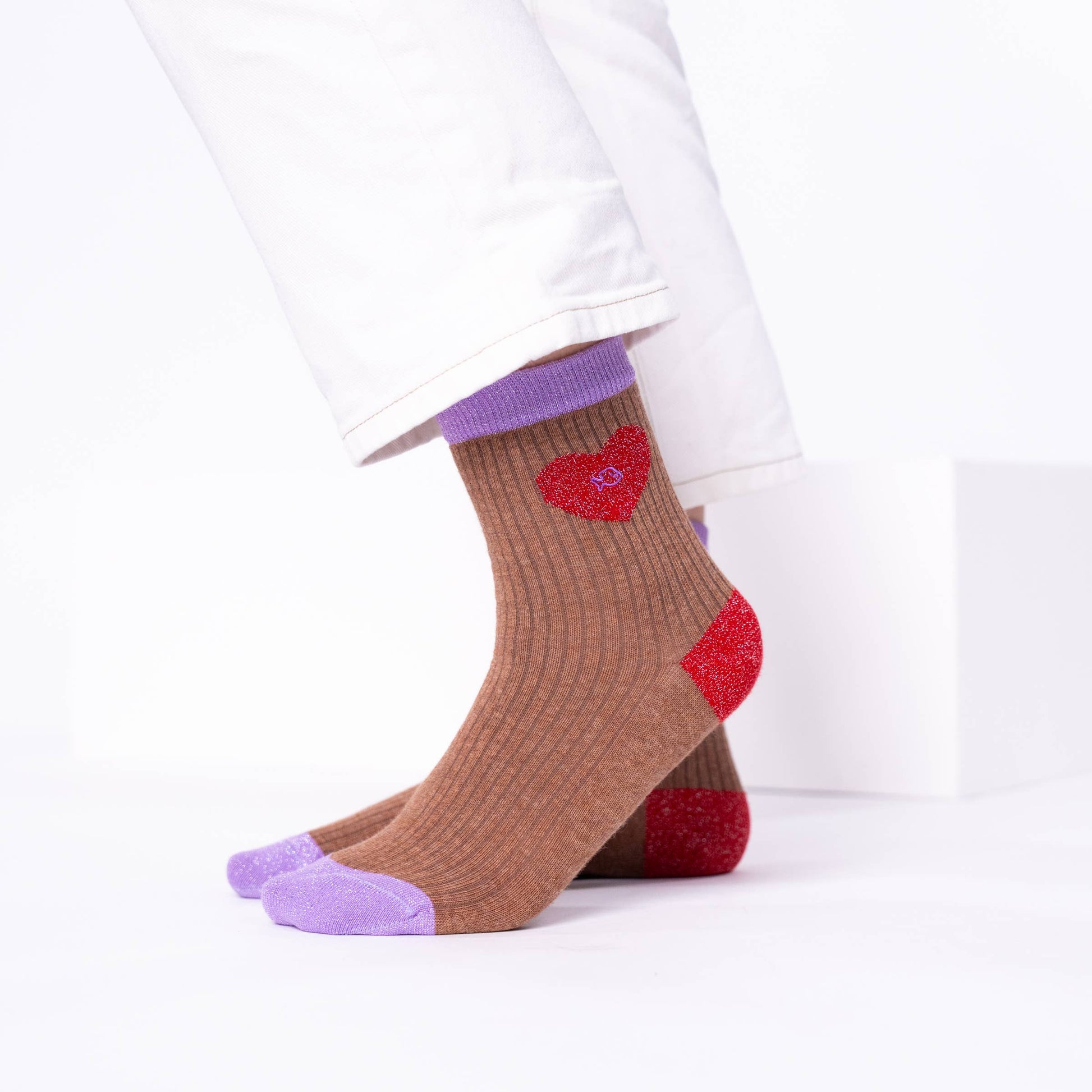 Calzini alla caviglia in cotone pettinato con cuore glitter