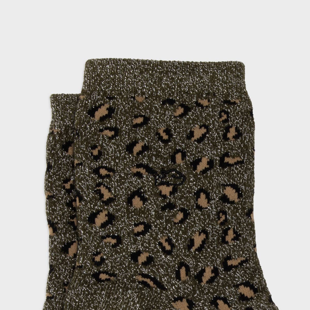 Calzini alla caviglia in cotone pettinato leopardati glitter khaki