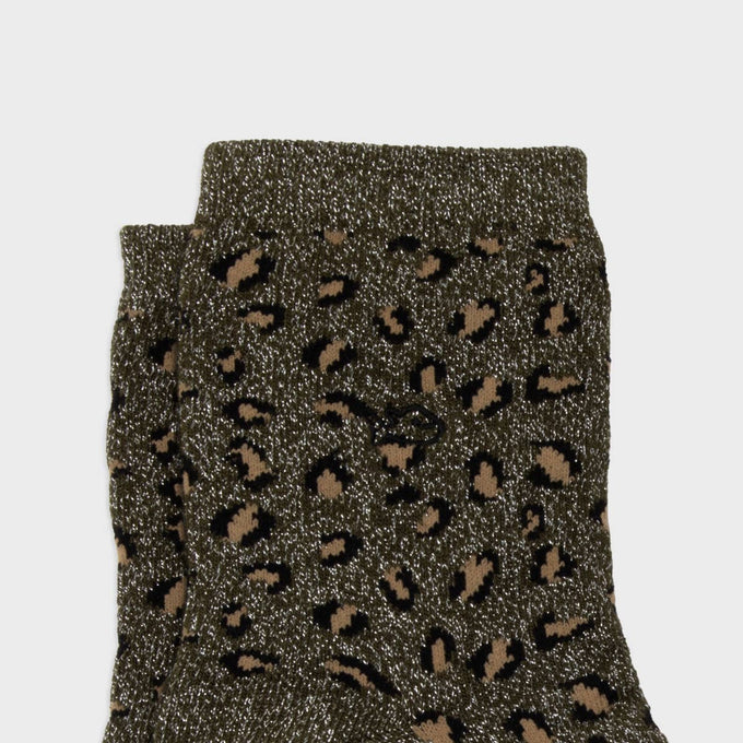 Calzini alla caviglia in cotone pettinato leopardati glitter khaki