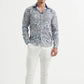 Camicia slim fit elasticizzata blu con stampa paisley