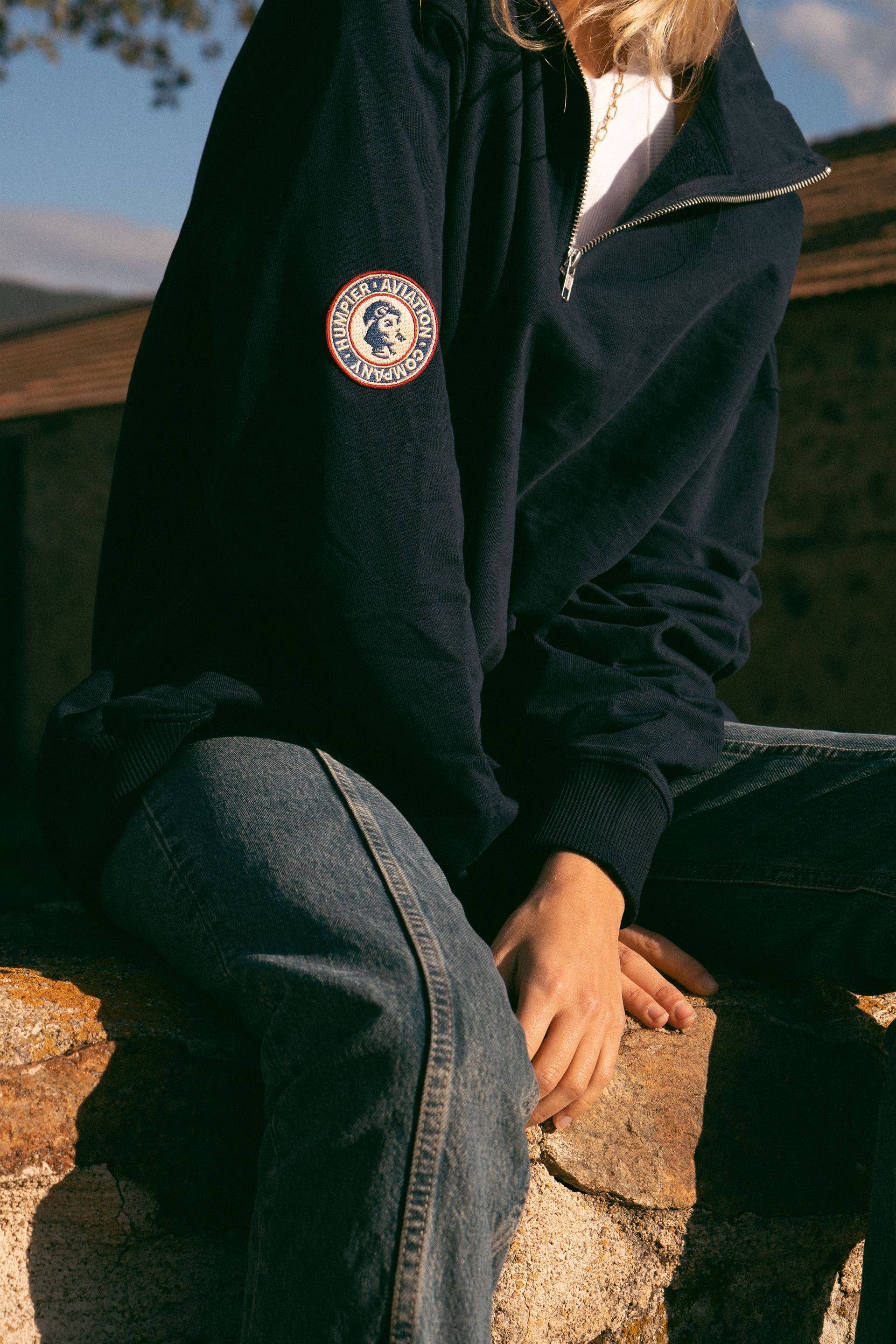 Felpa aviation blu in jersey di cotone biologico