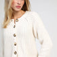 Cardigan in maglia calda écru con bottoni effetto corno