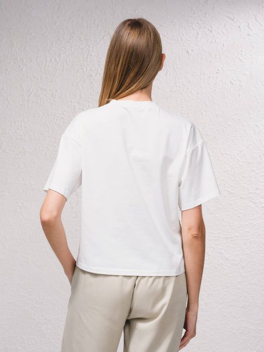 T-shirt corta oversize con applicazione brillante