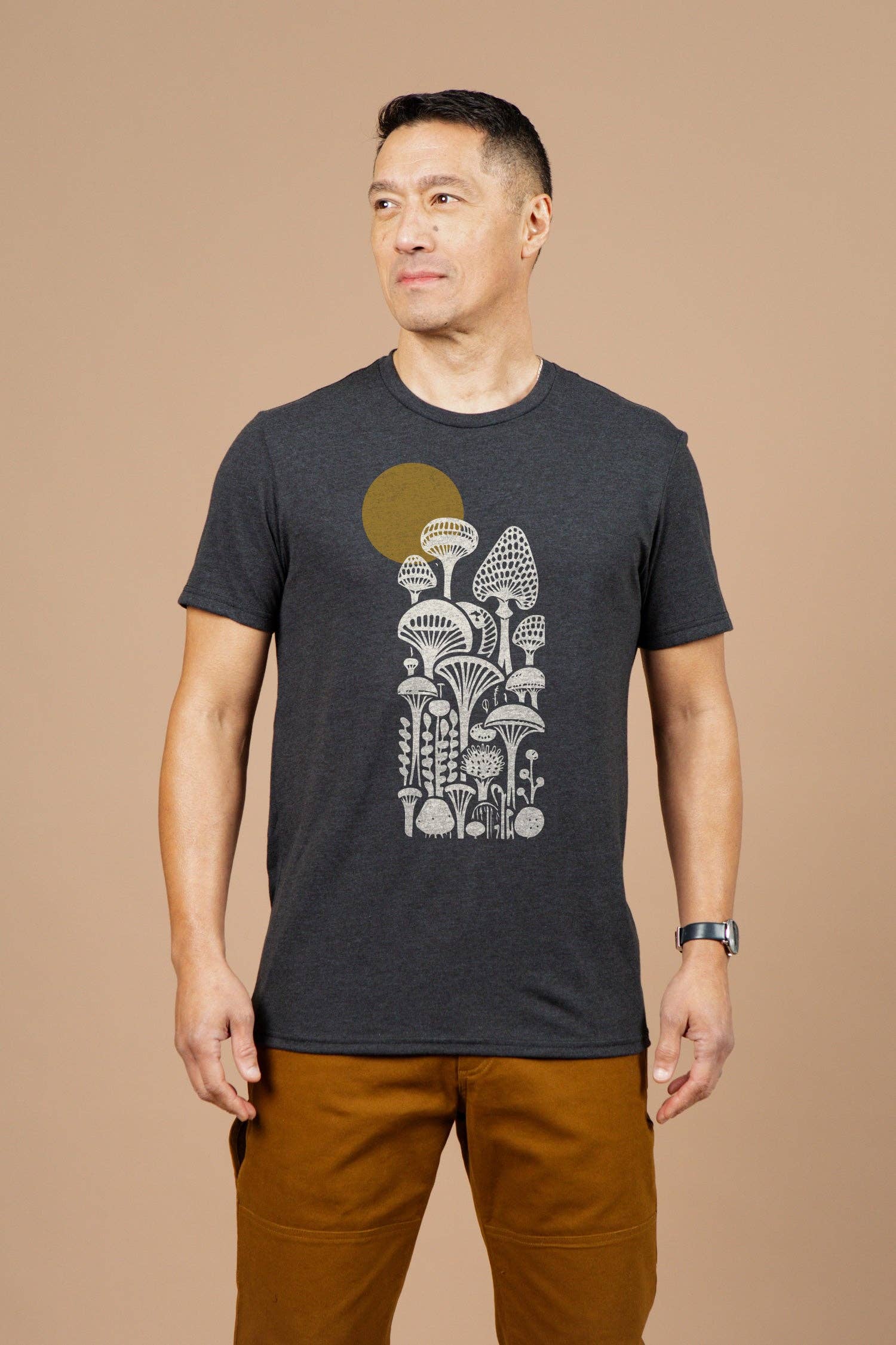 T-shirt Uomo Mycology Nera con Stampa Funghi