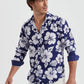 Camicia stretch a fantasia floreale blu