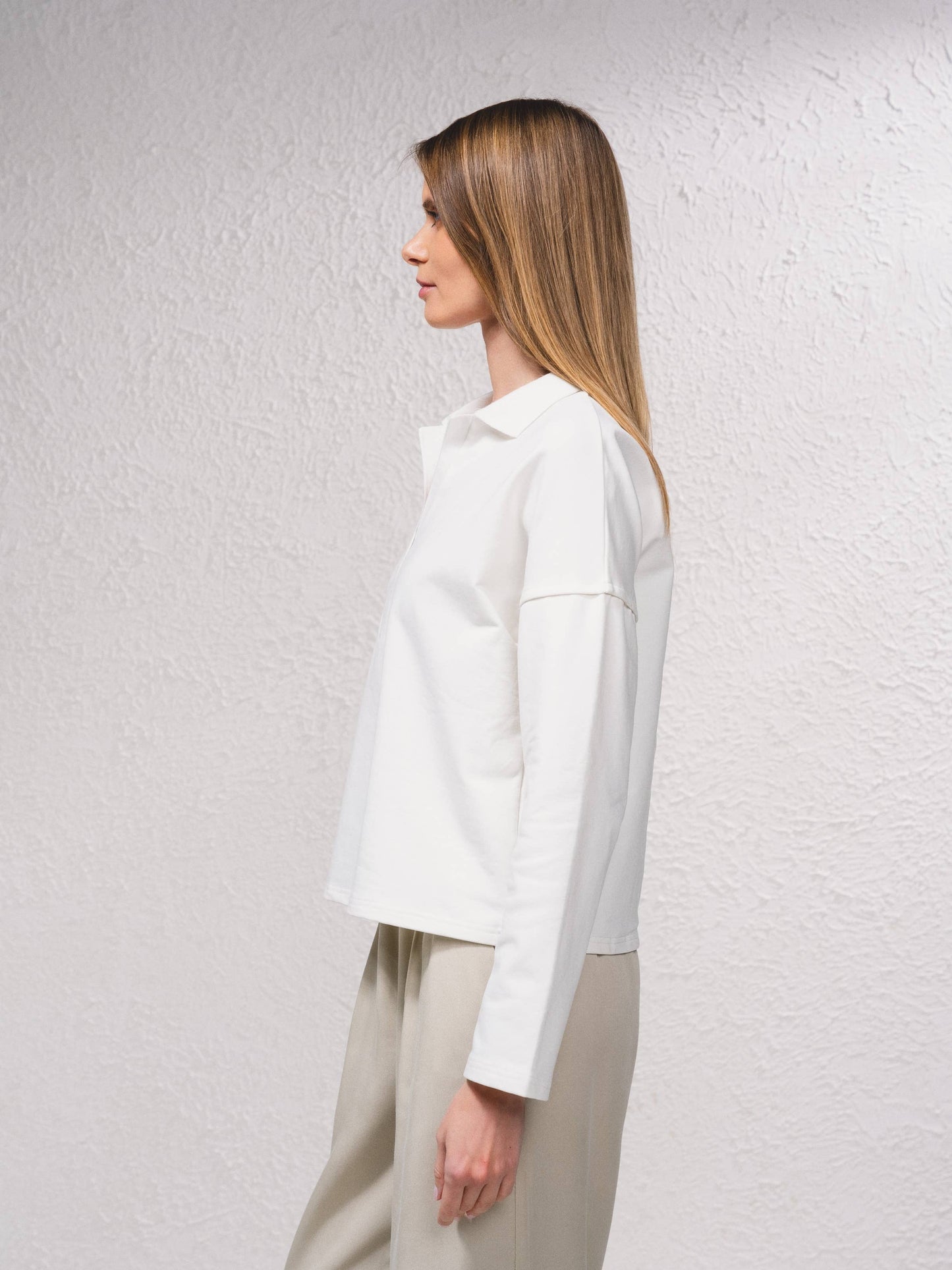 Maglia polo in misto cotone a maniche lunghe