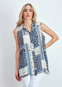 Tunica patchwork blu in viscosa con lurex
