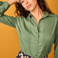 Camicia Rocio verde in cotone con pieghe
