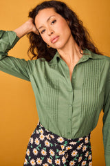 Camicia Rocio verde in cotone con pieghe
