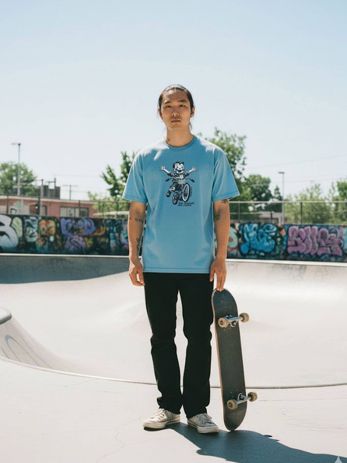 T-shirt Streetwear "No Rules" in Blu Cielo